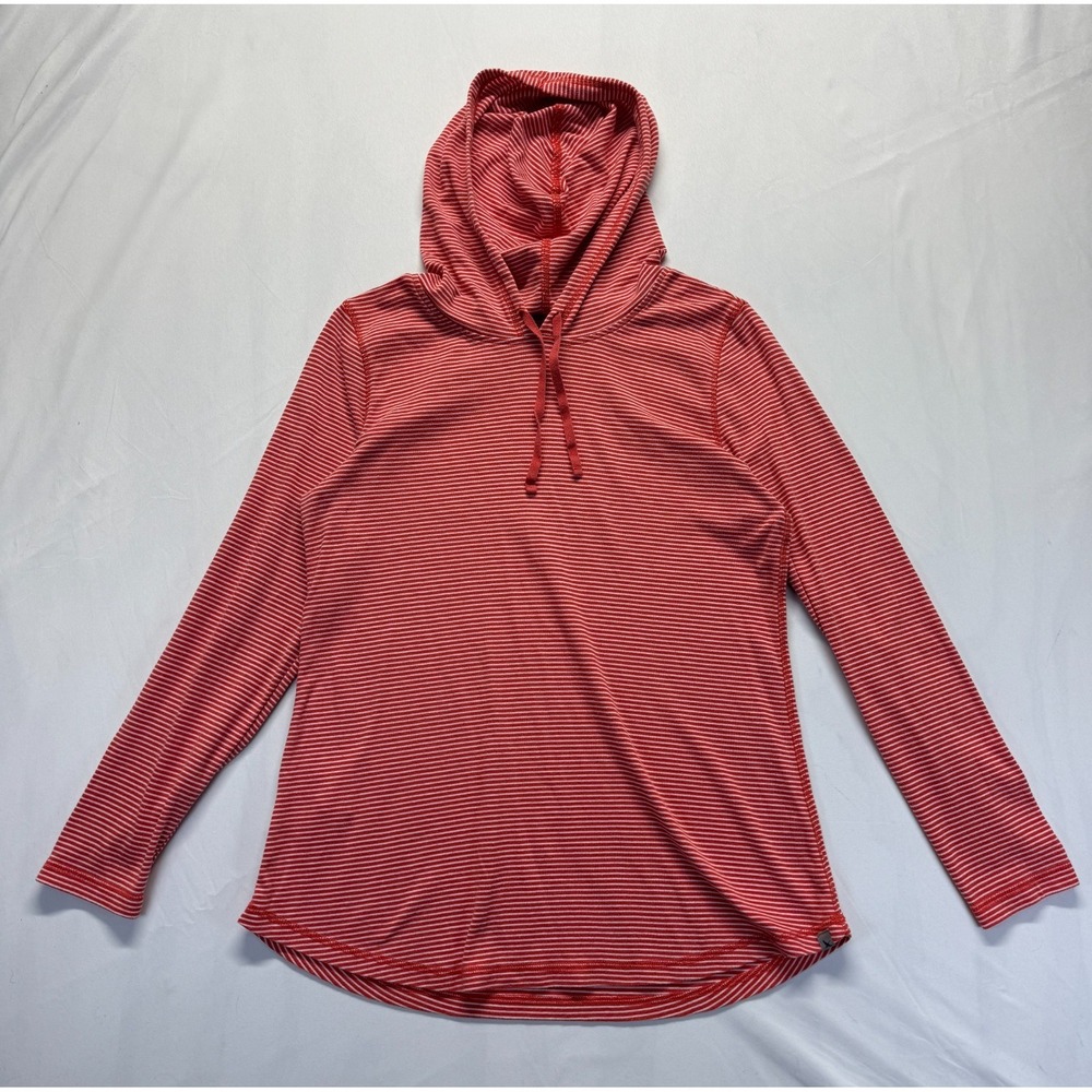 Eddie Bauer Hoodie Womens XL Red White Horizontal Pinstripe Cotton‎ Logo Casual